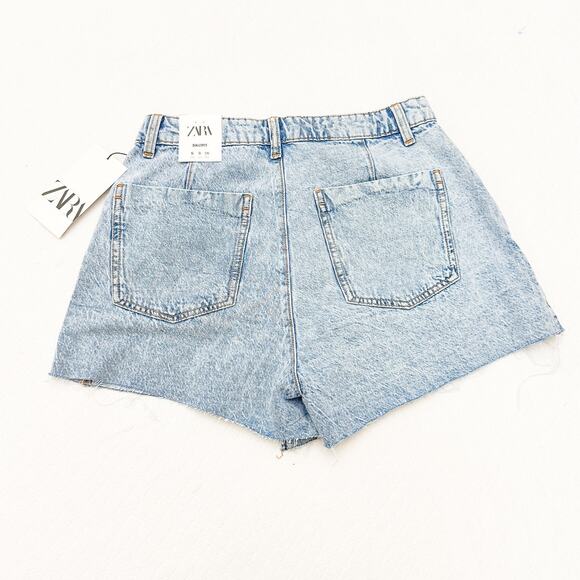 Zara Vintage Acid Wash Denim Skort Front Pockets Size Small NWT - Picture 2 of 7